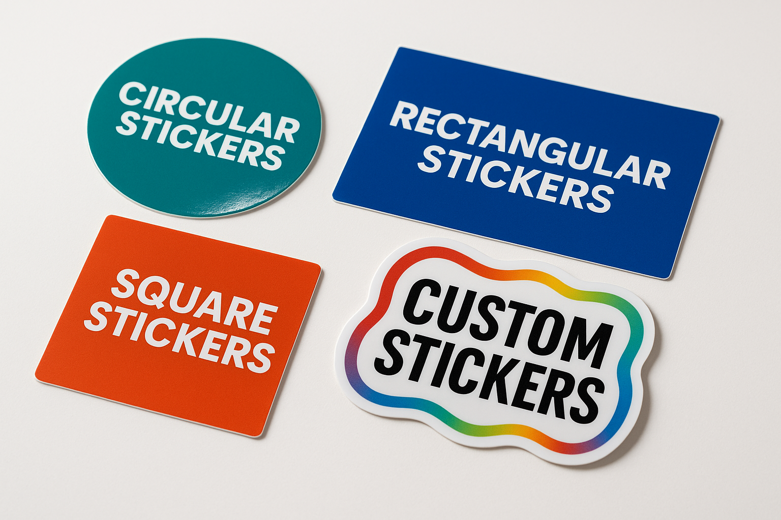 adesivi personalizzati di forma rotonda, quadrata, sagomata, rettangolare