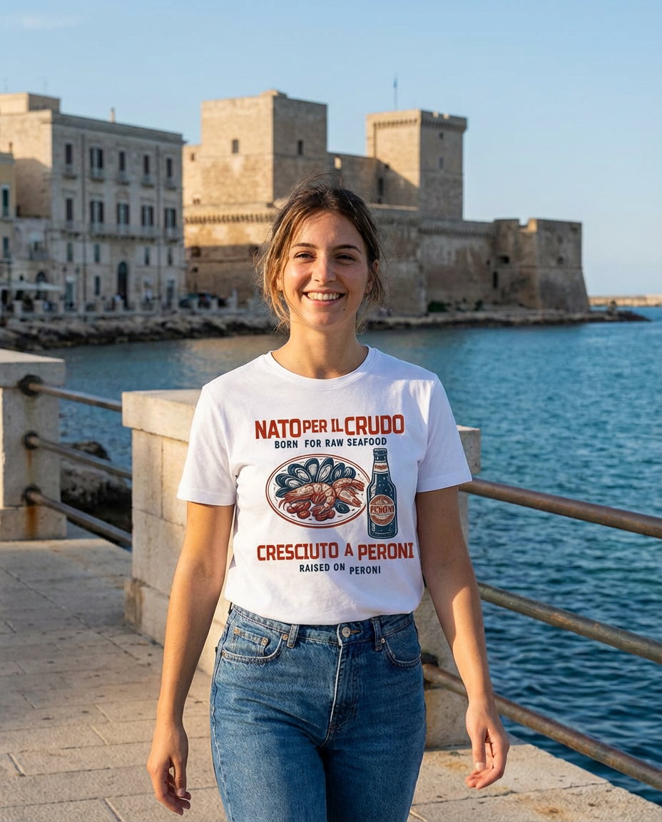t-shirt nato per il crudo